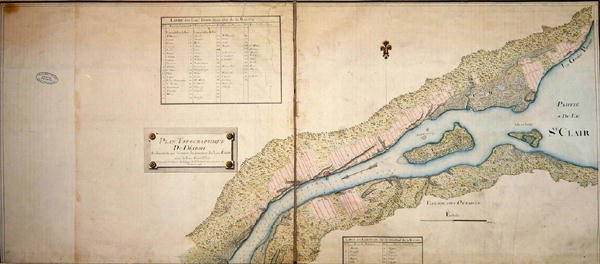 デトロイトの地形図、1796年（紙にペンとインクとトイレ） 作： フランス語学校
