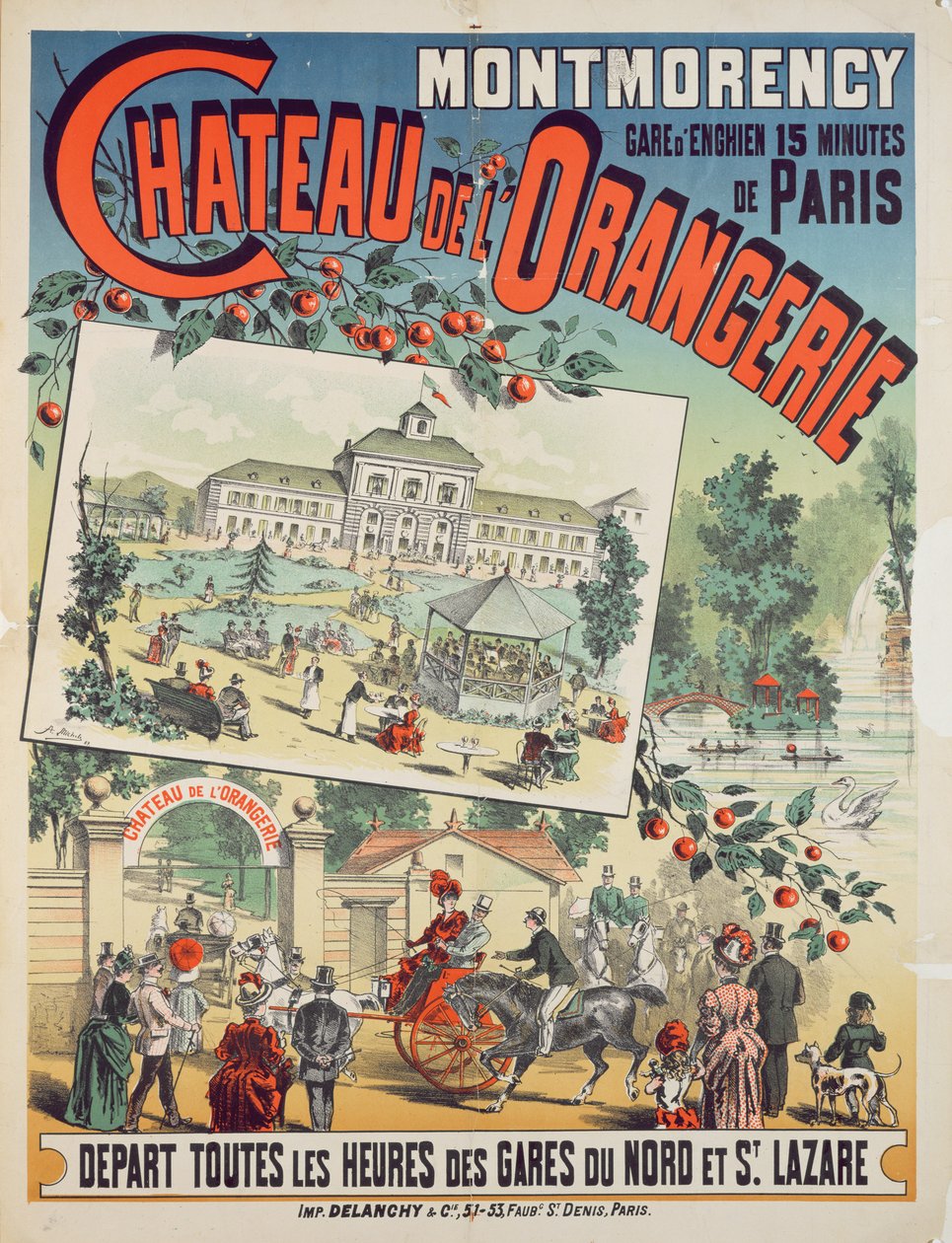 1887年、モンモランシーのパリから「オランジェリー城」への電車での旅行ポスター広告 作： フランス語学校