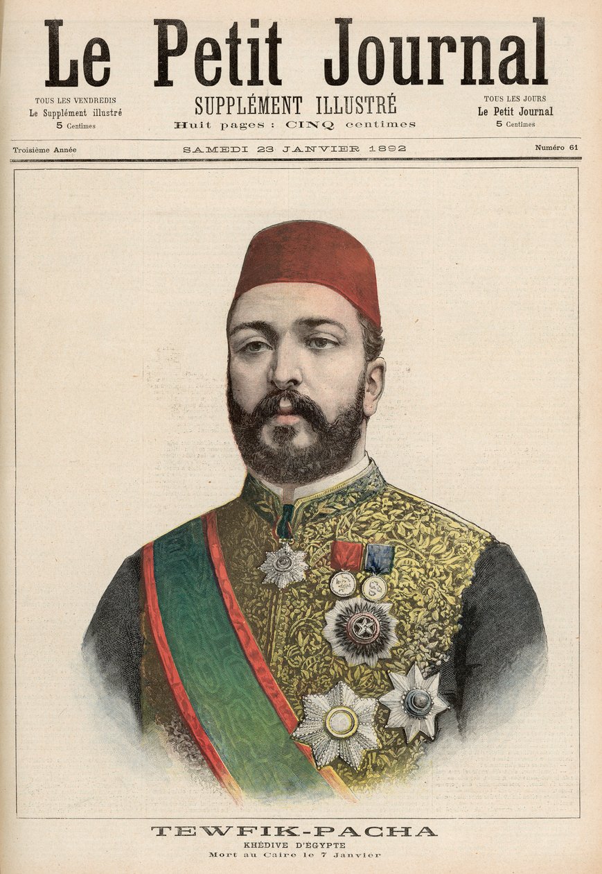 Twefik Pasha（1852-92）エジプトのKhedive、1892年1月23日「Le Petit Journal」から1月7日カイロで死去 作： フランス語学校