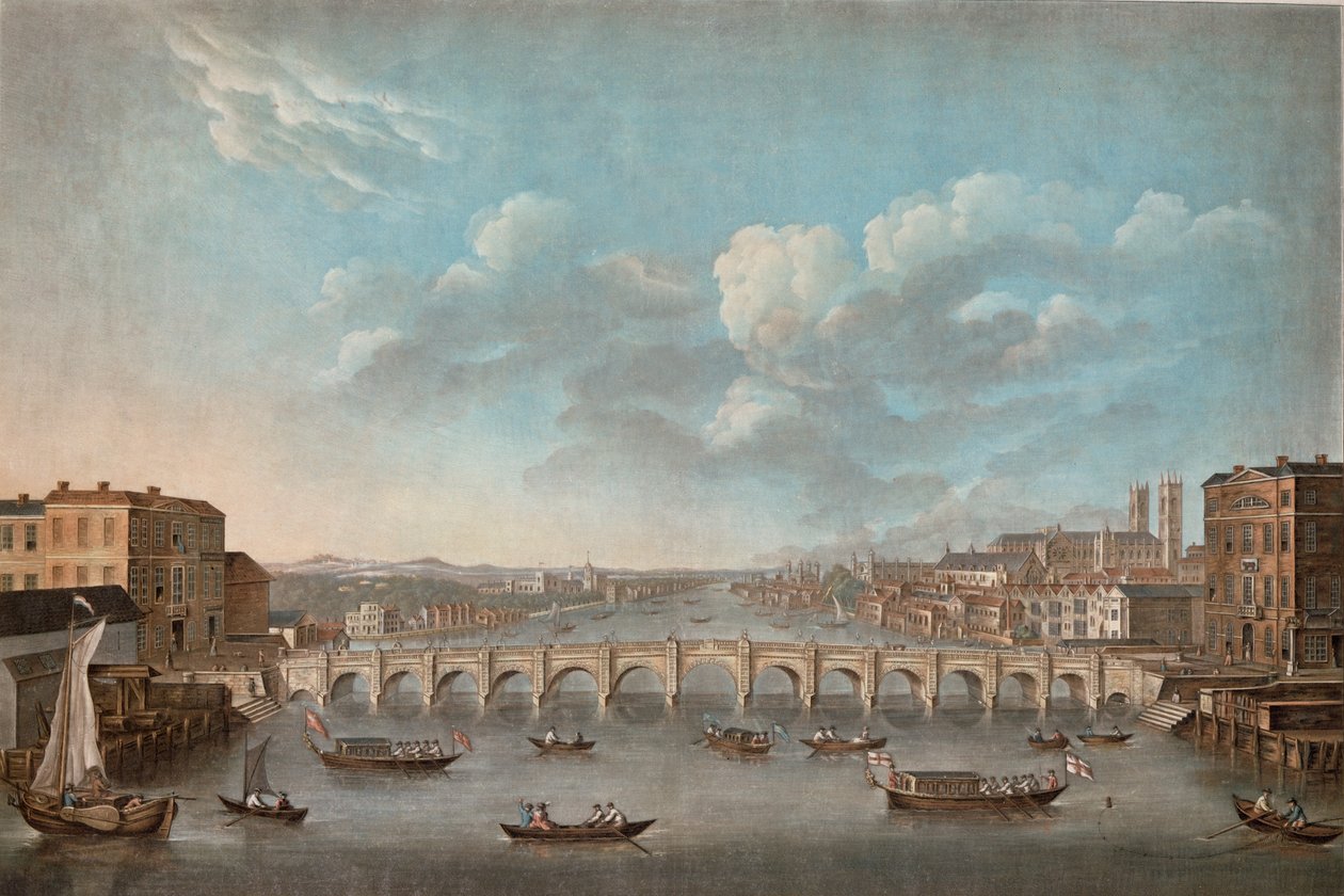 Monsr TM Drouhinのキャビネットのオリジナルの写真、1799年から西向きに見える「Vue du Pont de Westminster」 作： フランス語学校