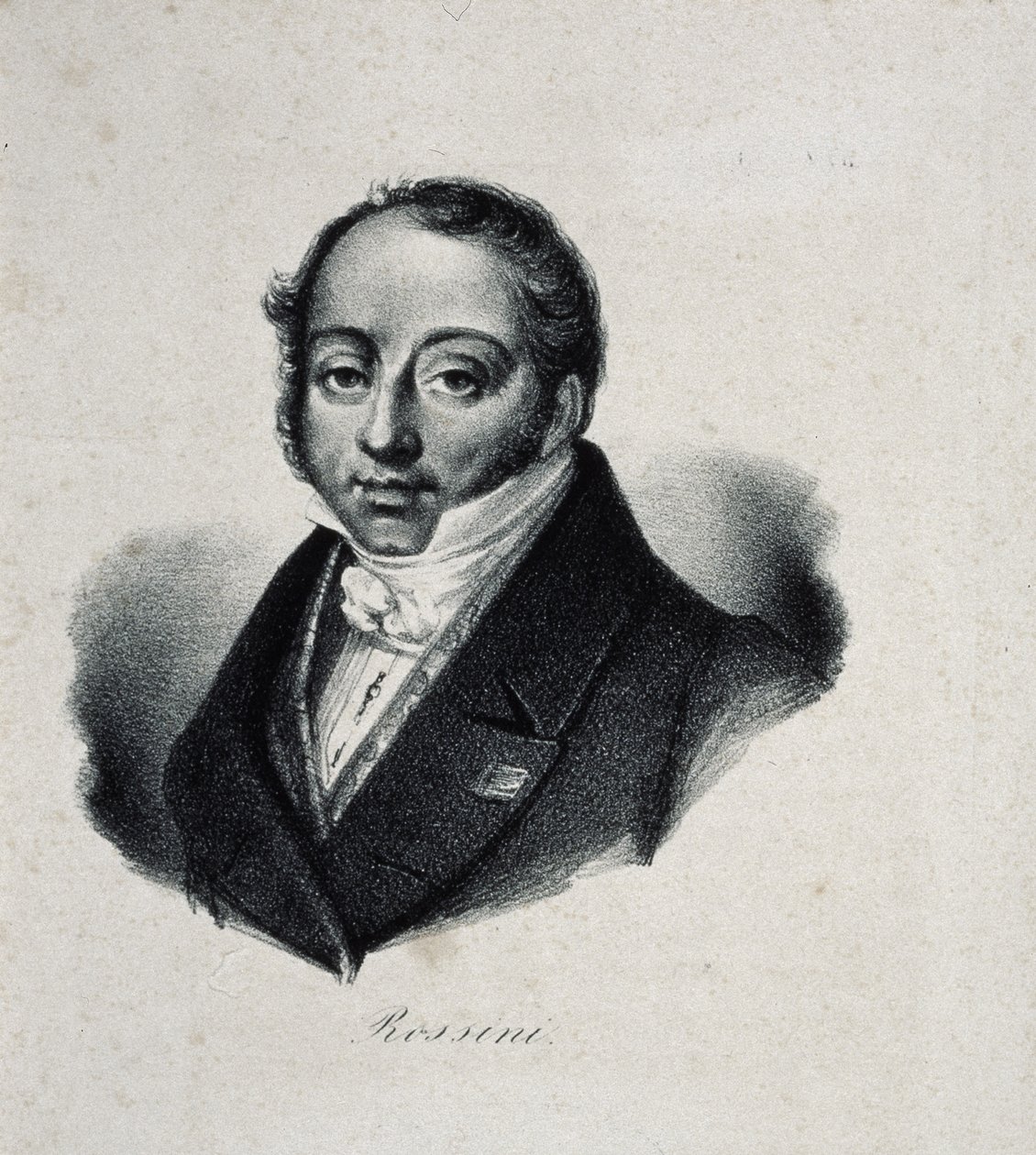 作曲家Gioachino Antonio Rossini 1792-1868の肖像 作： フランスのマスター