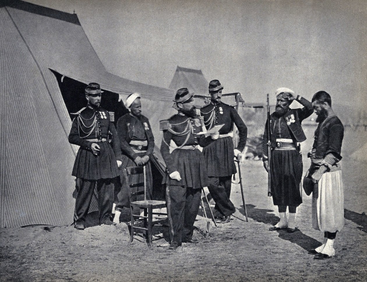 1854年のクリミー作戦の際のフランス軍の兵士たちの処罰。写真、19世紀後半。 作： フランスの写真家