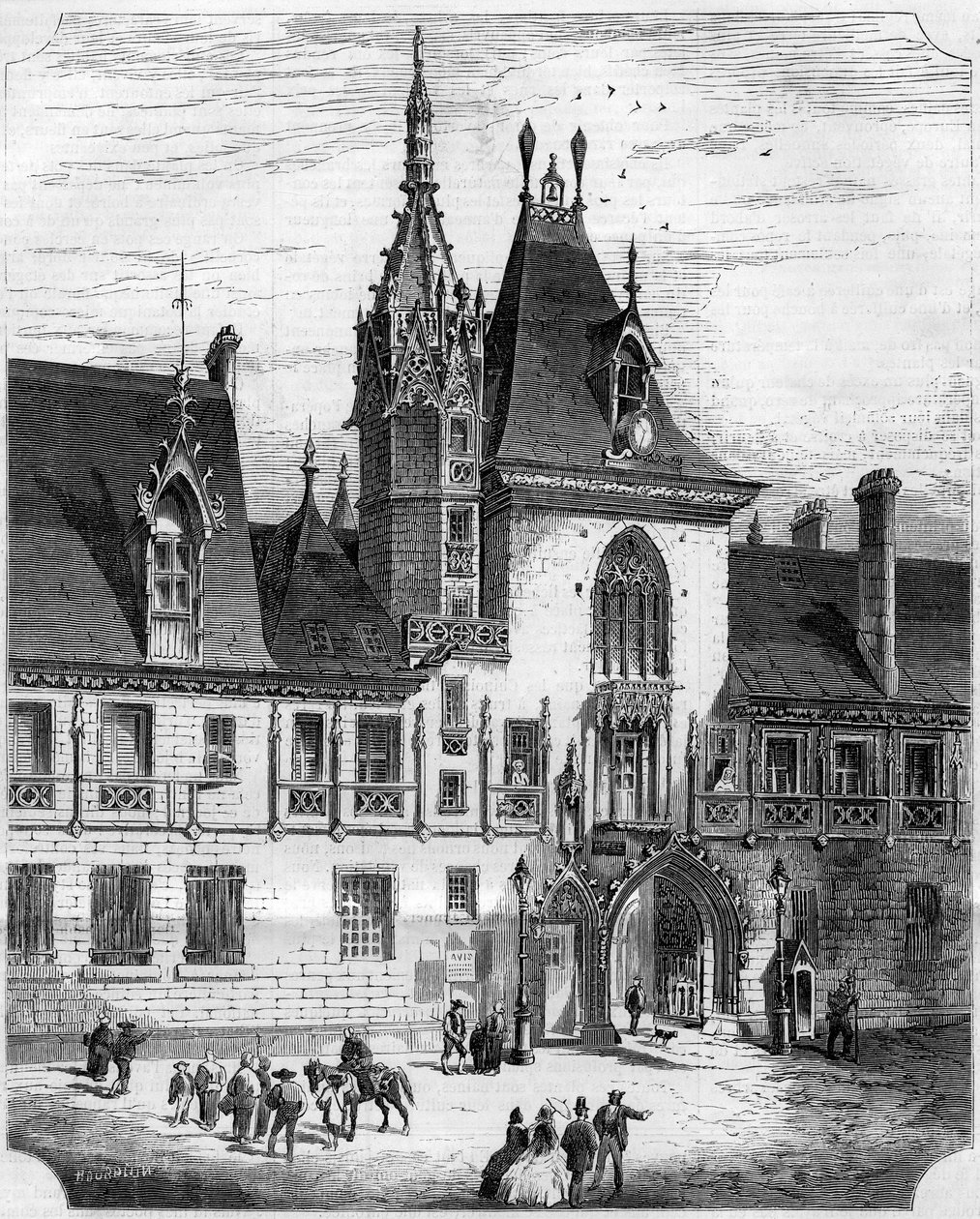 15世紀のゴシック建築：フランス人貿易商ジャック・クール（1395-1456）の家の中庭のファサード。シェール県ブールジュ市 (18) 作： フランス語学校