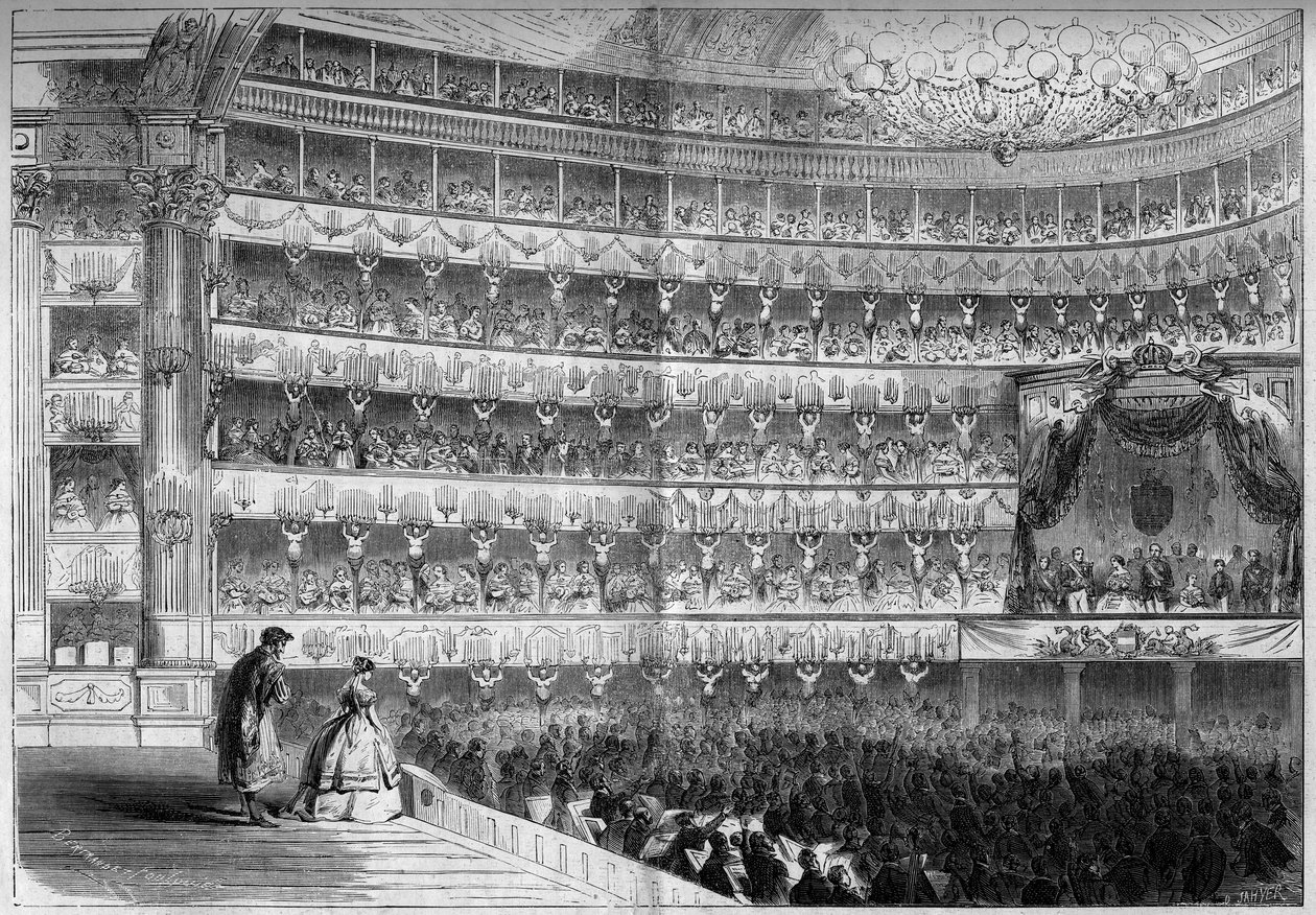 18世紀の建築物：1月23日に行われたトリノ（イタリア）の王立劇場（Teatro Regio）のガラショーでの内部の様子 作： フランス語学校