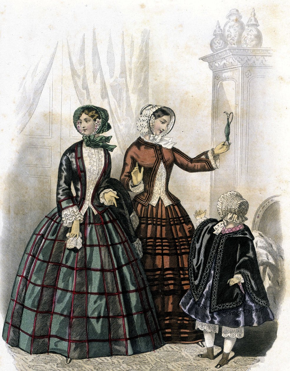 2人の女性と1人の少女 - "Journal des Demoiselles" 1852年に掲載。 作： フランス語学校