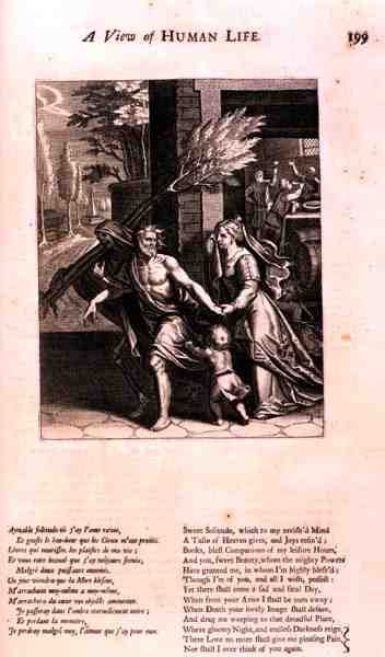 死に連れて行かれた男」（Marin Le Roy de Gomberville（1600-74）の『道徳の教義』の中の「人間の生命に関する見解」からの挿絵、Daret（彫刻）によるもの 作： フランス語学校