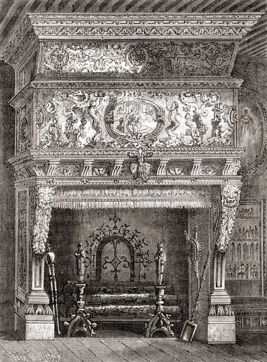 フランス・パリのクリュニー美術館にあるルネッサンス様式の暖炉（1870年頃に出版された「Les Merveilles de la Science」より）（エングレーヴィング 作： フランス語学校