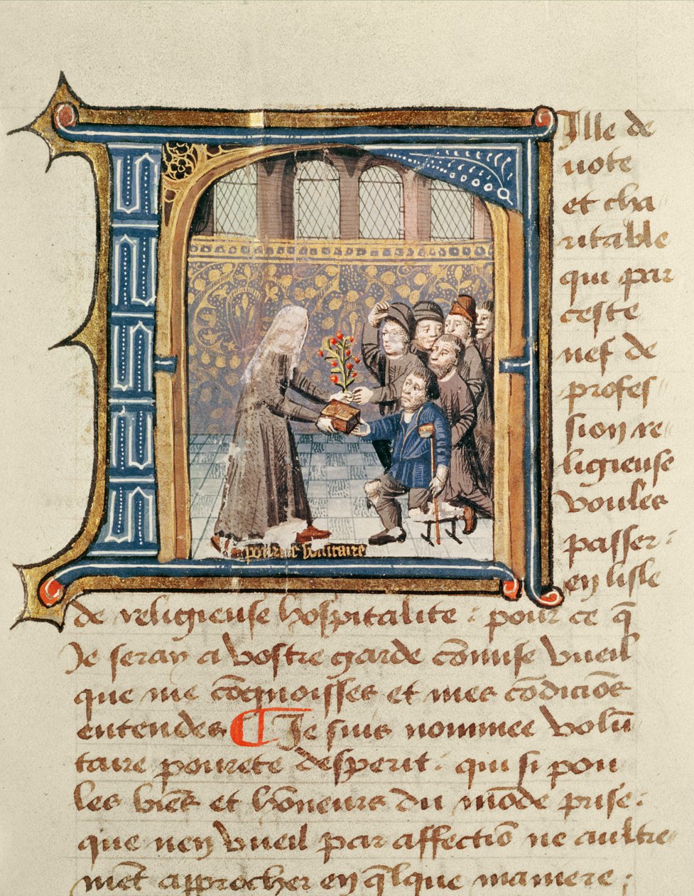 患者からの贈り物を受け取った姉妹、ジャン・ヘンリー著、Le Livre de Vie Active de l&39;Hotel Dieu de Paris、c.1482 作： フランス語学校