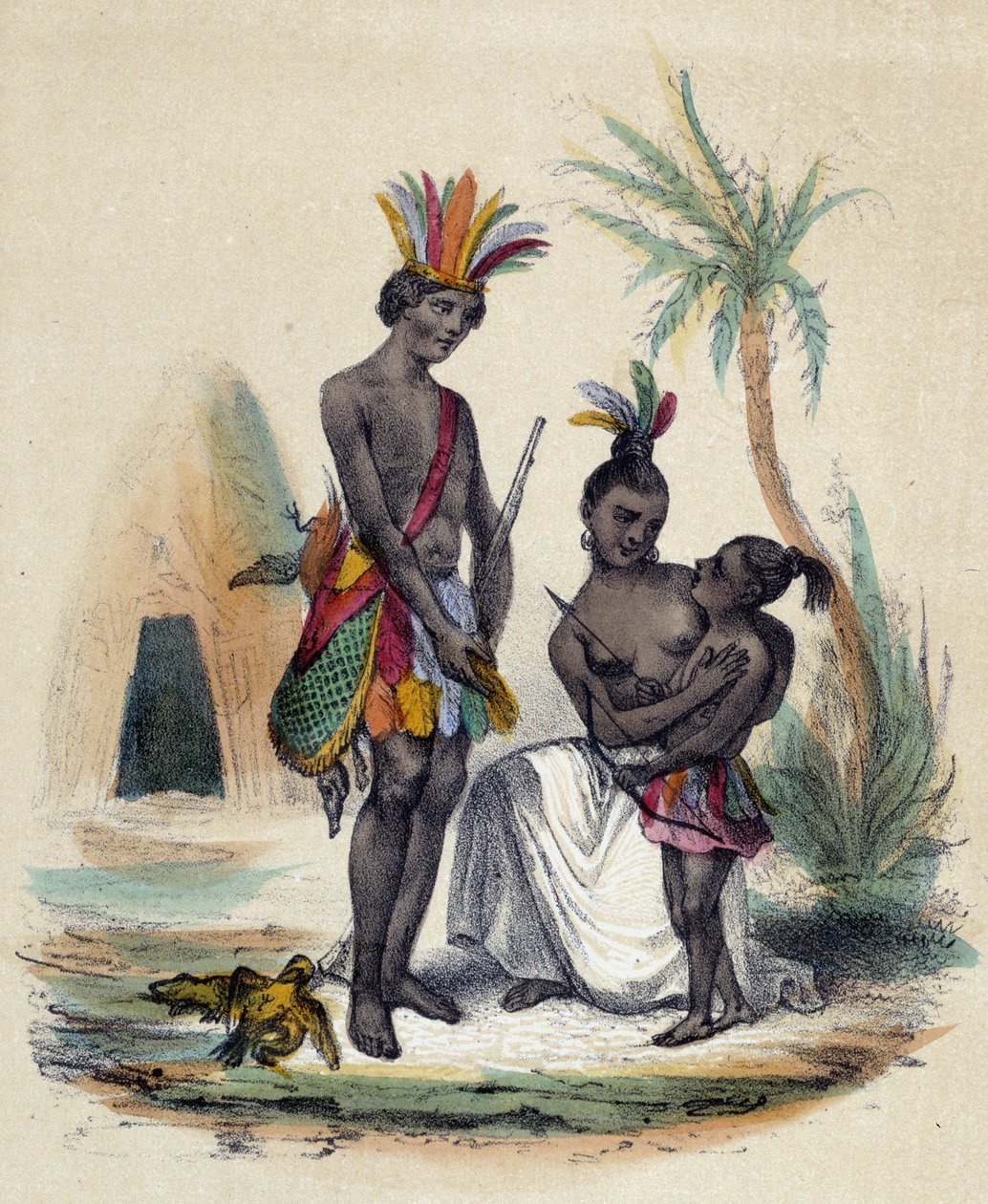 ティピーの前に立つカナダ・インディアンの家族（M.E.Fouinet著「The