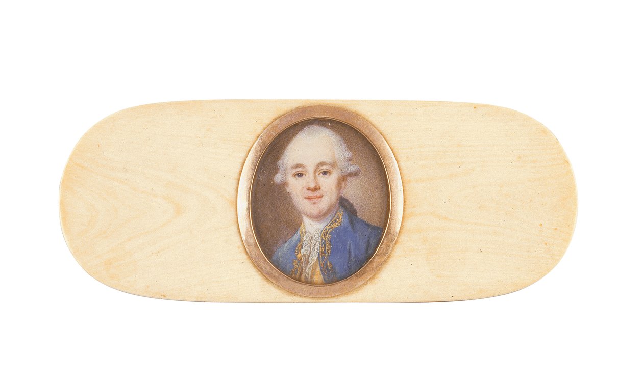 ロバートエインズリー卿と言われる紳士が箱の蓋にセットされました（象牙の水彩画） 作： フランス語学校