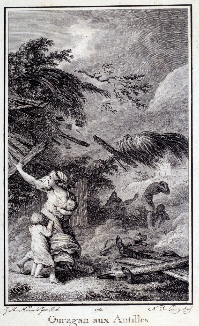 西インド諸島のハリケーン。1780年のシャルトルのエングレーヴィング、美術博物館 作： フランス語学校