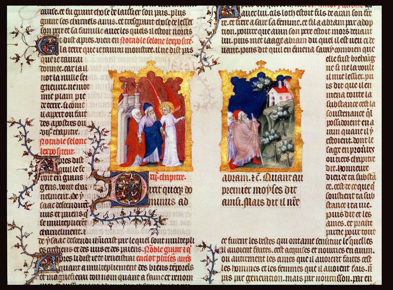 アブラハムとサラはカルドのウルをカナンに向けて去ります、ジャンドシの聖書、1355年頃 作： フランス語学校