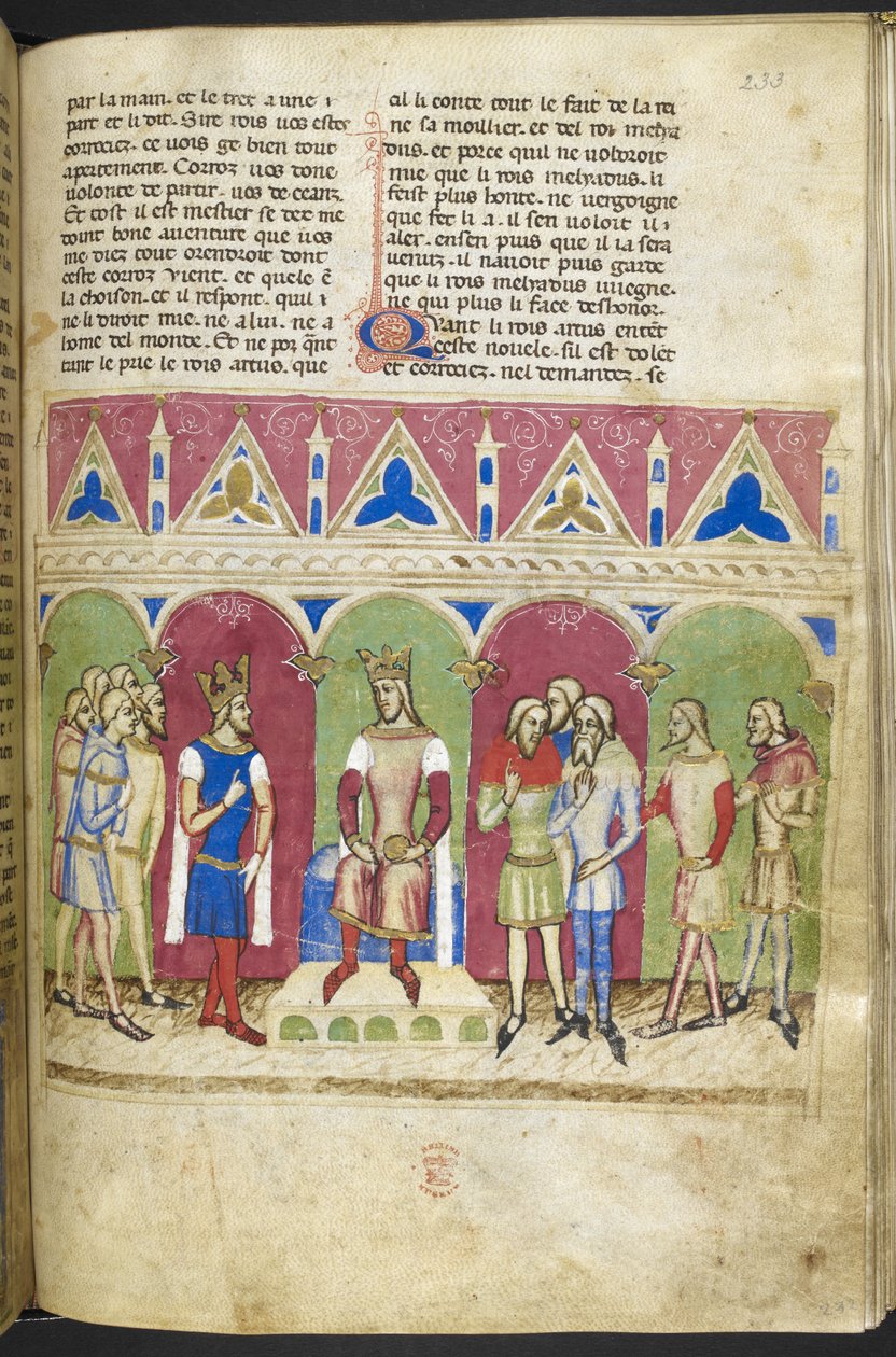 追加。 MS 12228、f.223、Roman du Roy Meliadus de Leonnoys、1352年頃（羊皮紙） 作： フランス語学校