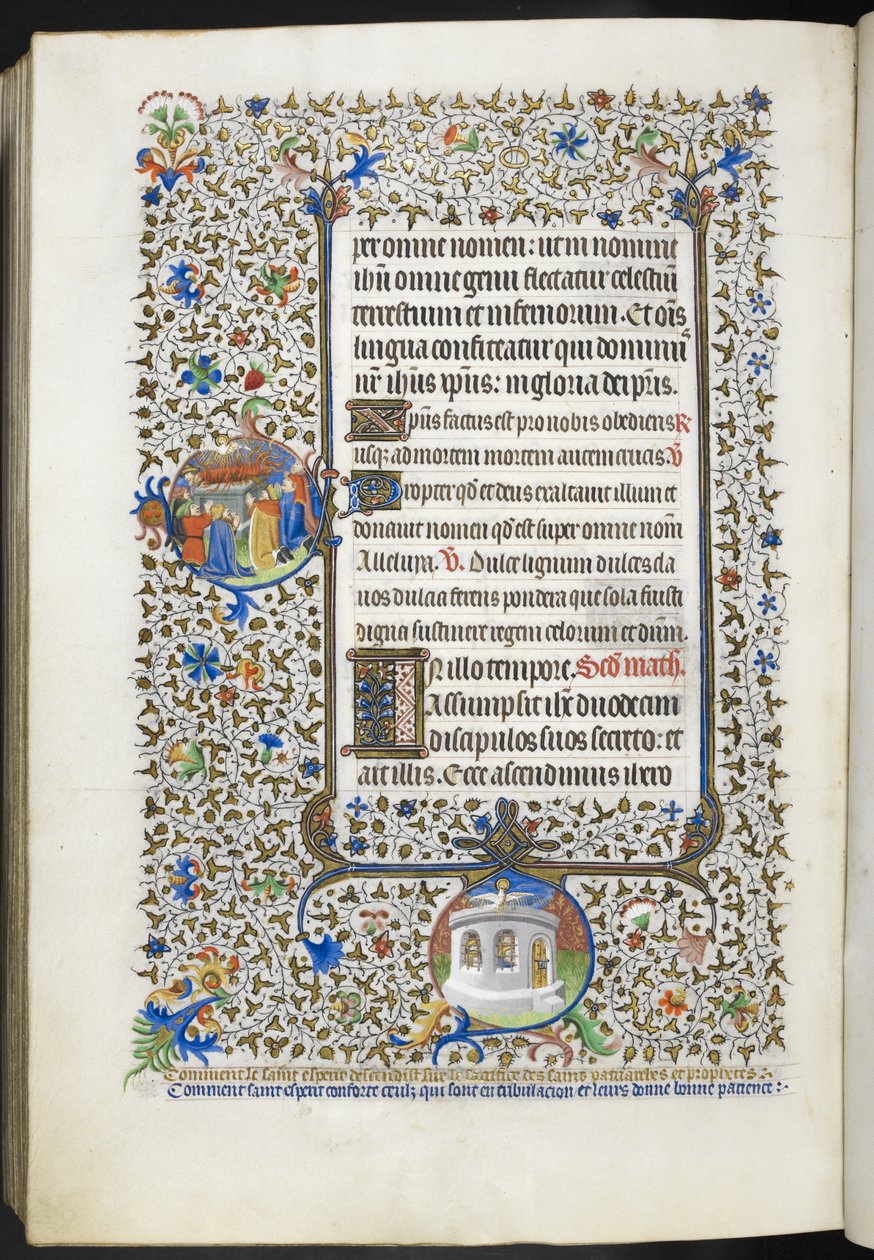 Add Ms 18850 f.281v Book of Hours (The Bedford Hours) c.1410-30 (ベラムにインク、カラー、ゴールド) 作： フランス語学校