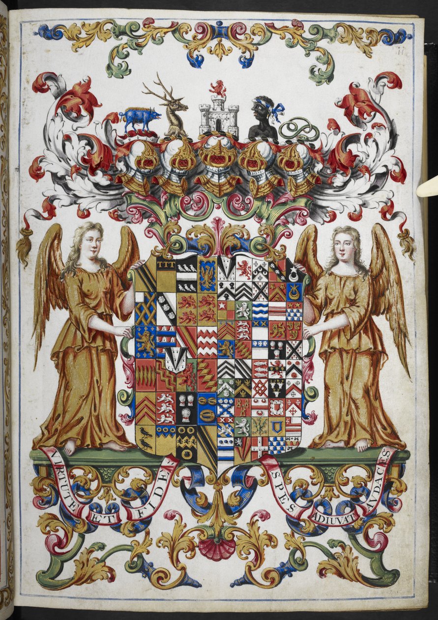 Ms 18850 f.s008r の紋章を Book of Hours (The Bedford Hours) から追加 c.1410-30 (ベラム紙にインク、色、金) 作： フランス語学校