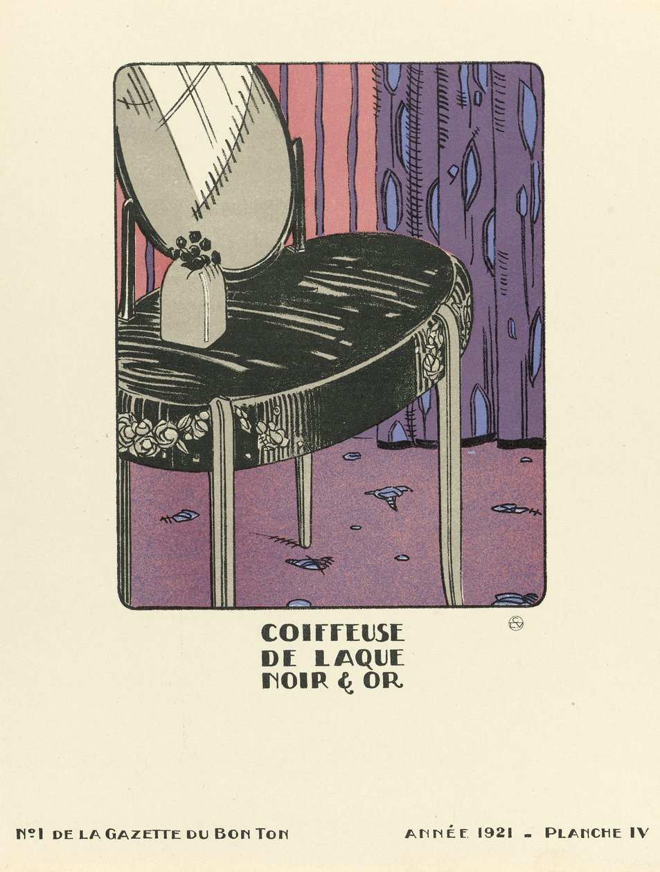 Coiffeuse de Laque Noir  Or "の広告、1921年発行（ステンシルプリント） 作： フランス語学校