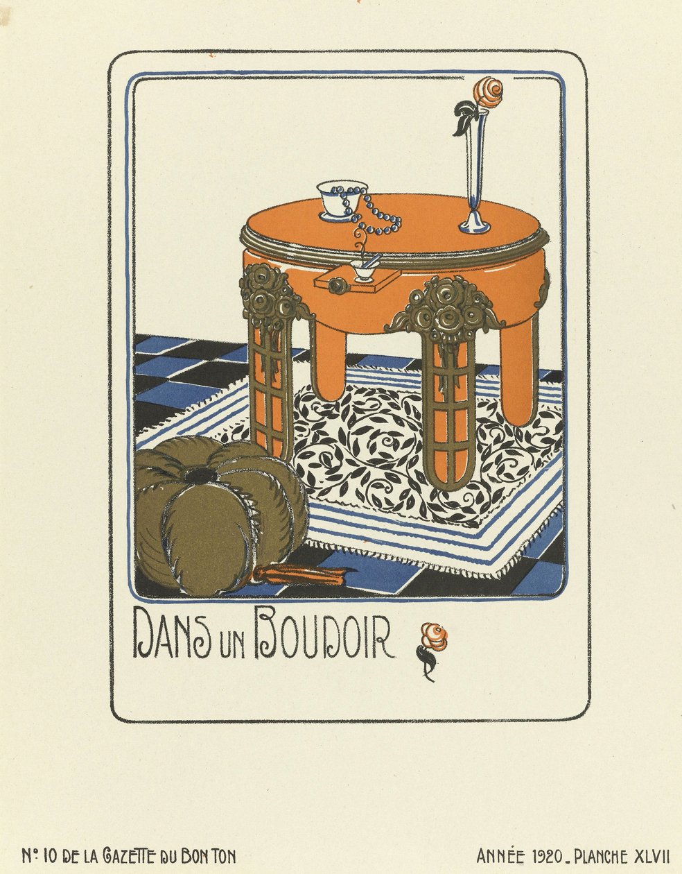 Dans un Boudoir "の広告、1920年出版（ステンシルプリント） 作： フランス語学校