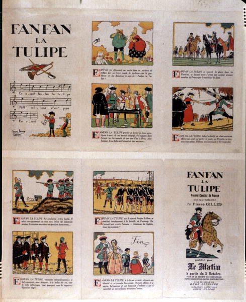 「ファンファン ラ チューリップ」の広告、c. 1920年（カラーリソ） 作： フランス語学校