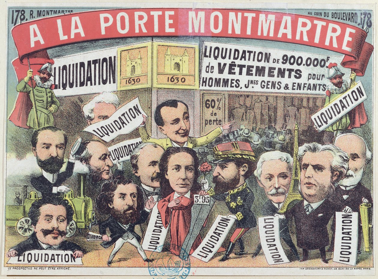 パリデパートラポルトモンマルトルでの衣料品販売の広告、1880年頃 作： フランス語学校