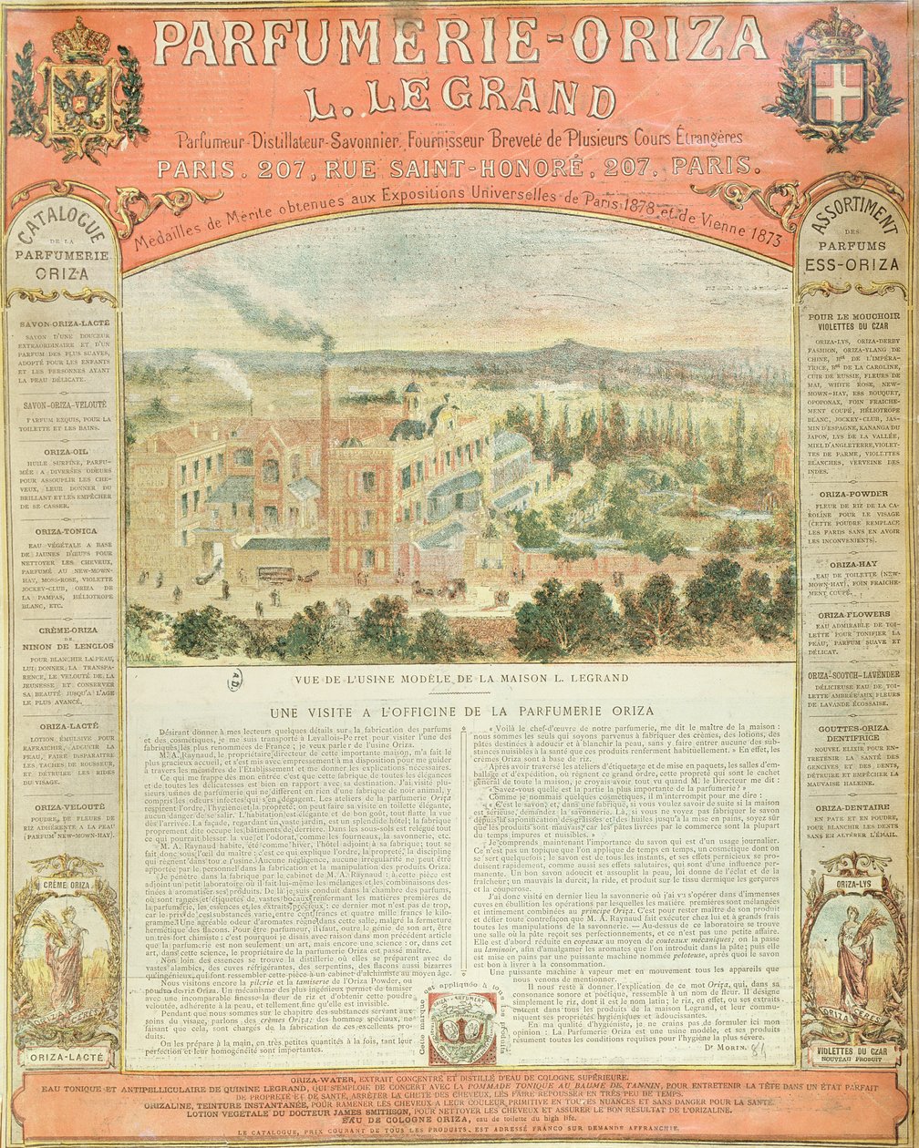Parfumerie Oriza L. Legrandの広告、1884年 作： フランス語学校