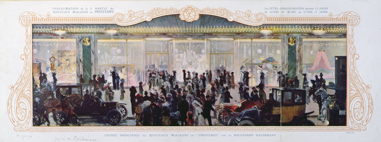 パリのデパートプランタンに新しい建物を開くための広告、1910年 作： フランス語学校