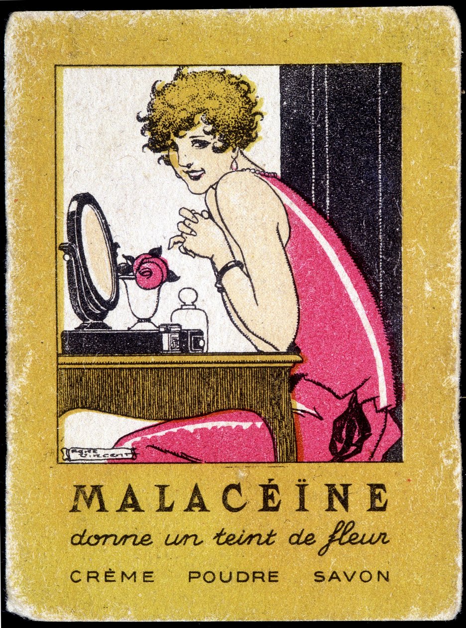 マラセイン美容液の広告ポストカード。1920年頃。 作： フランス語学校