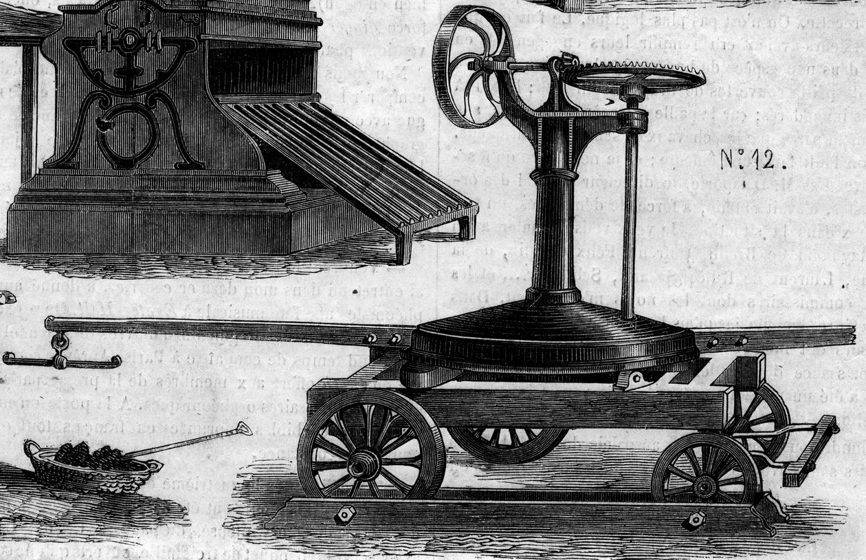 農業機械：1860年のパリ農業競技会で発表された携帯型マネッジ。1860年7月7日付の "Le Monde Illustré "169号に掲載された図版。 作： フランス語学校