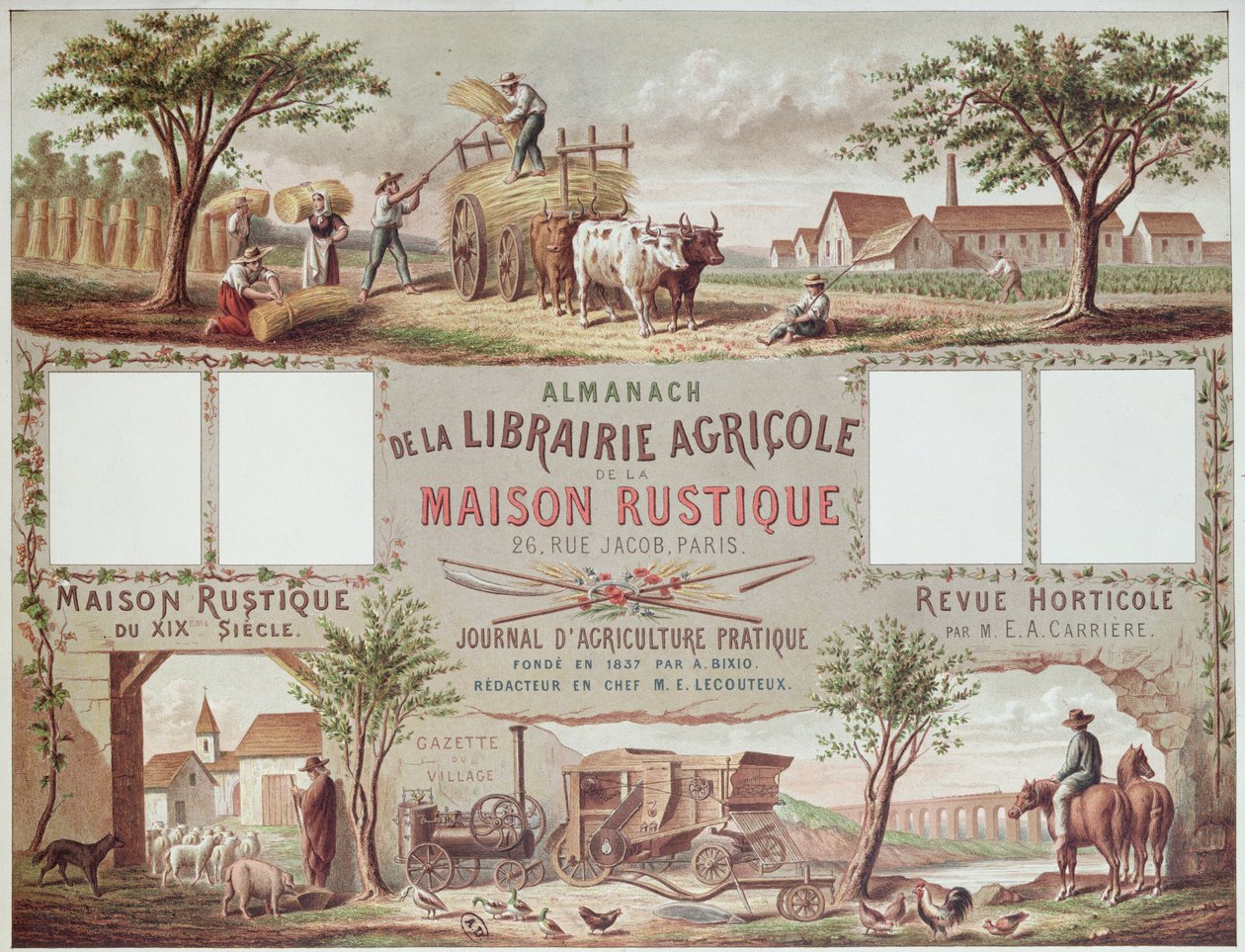アルマナックは、農業の伝統的および現代的な方法を示しています。 c.1870-80 作： フランス語学校