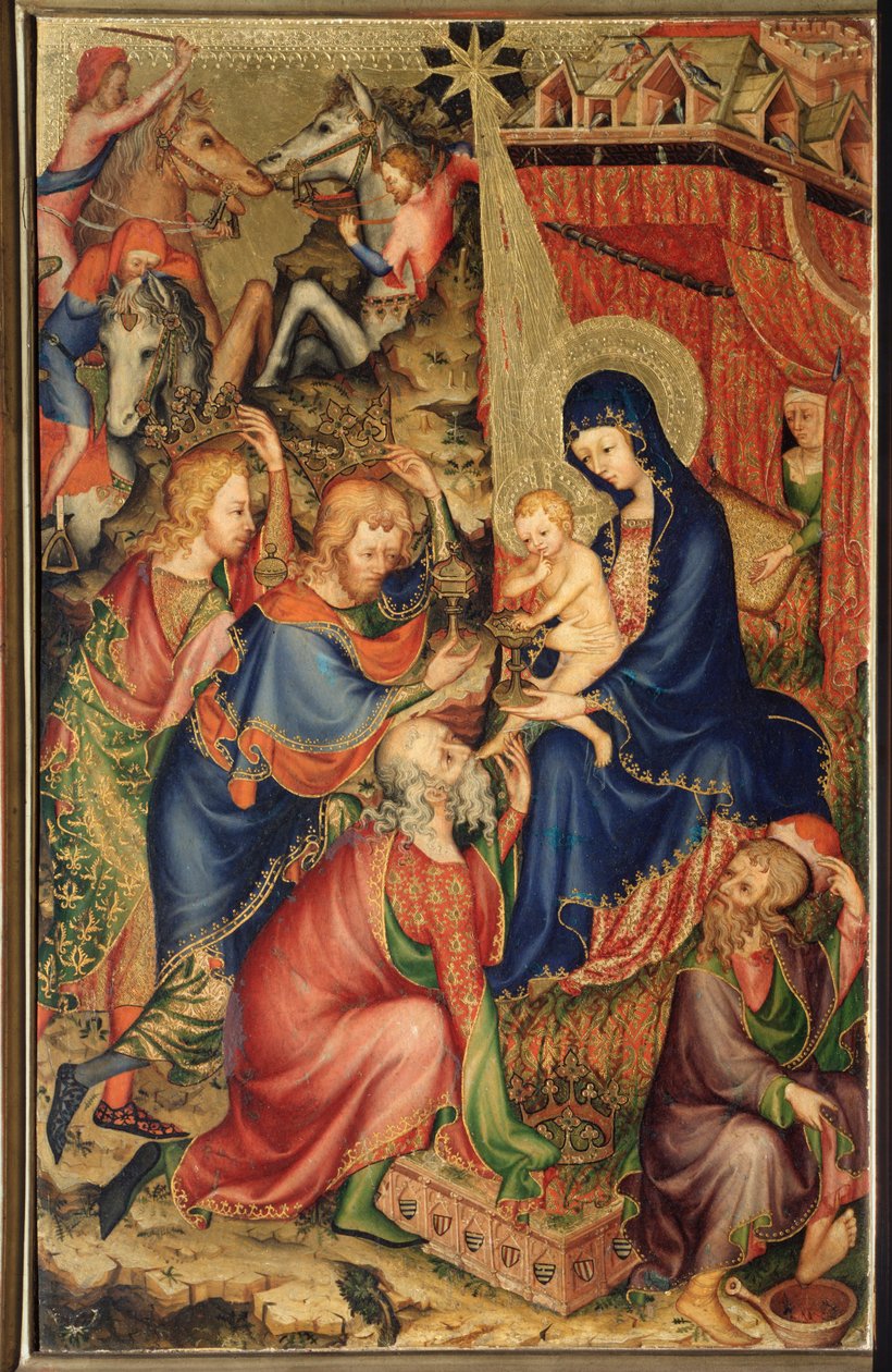 Altarolo del Bargello: adoration of the Magi - (バルジェッロの二部作、マギの礼拝) 14世紀のフランス派の無名の絵画 (フランス派、14世紀) フィレンツェ、Museo Nazionale del Bargello 作： フランス語学校