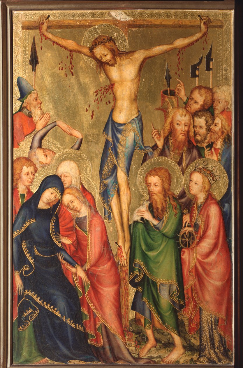 Altarolo del Bargello: crucifixion - (バルジェッロの二部作、磔刑) 14世紀のフランス派の無名の絵画 (フランス派、14世紀) フィレンツェ、バルジェッロ美術館 作： フランス語学校