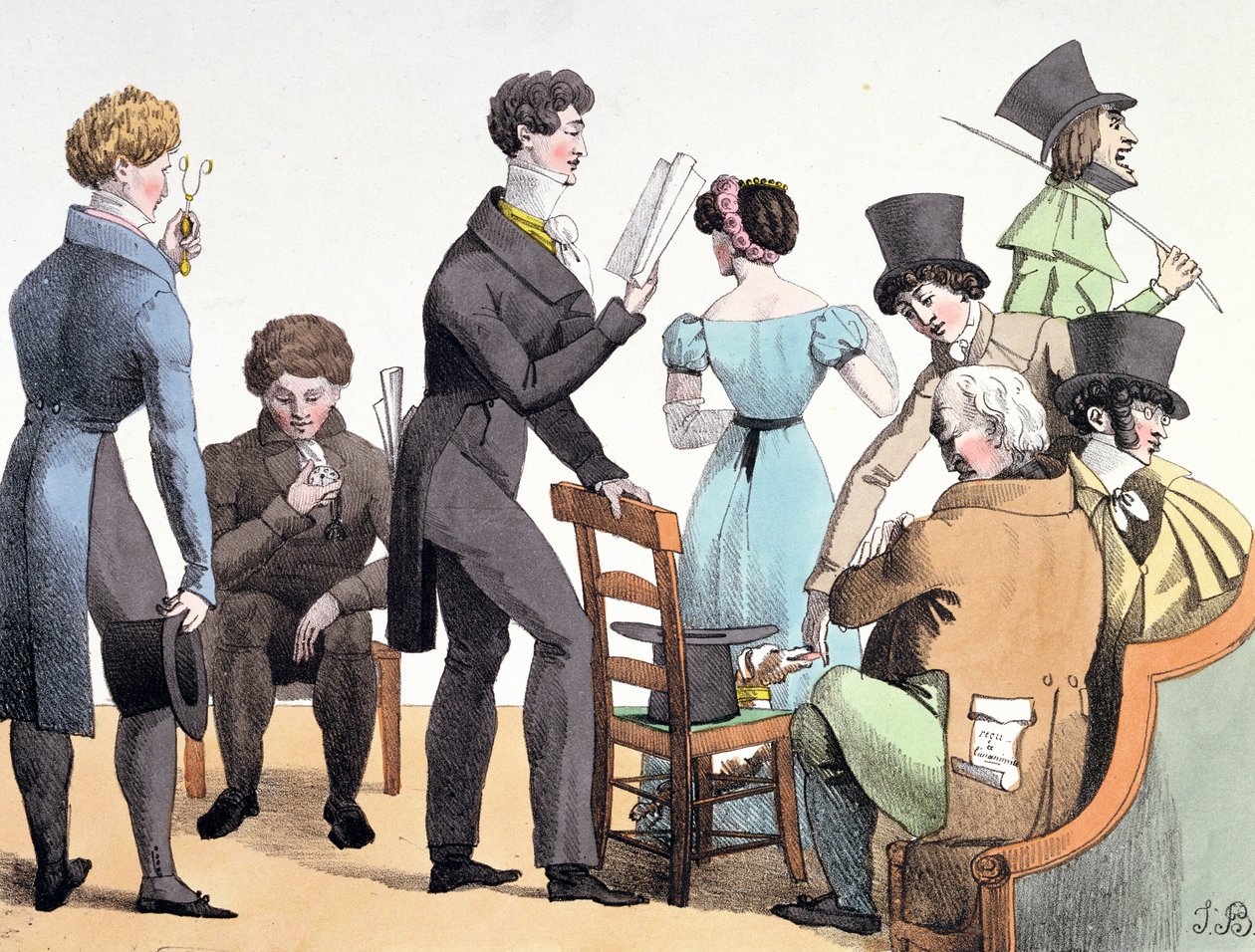 1821年3月、選択したグループに作品を読んでいる著者 作： フランス語学校
