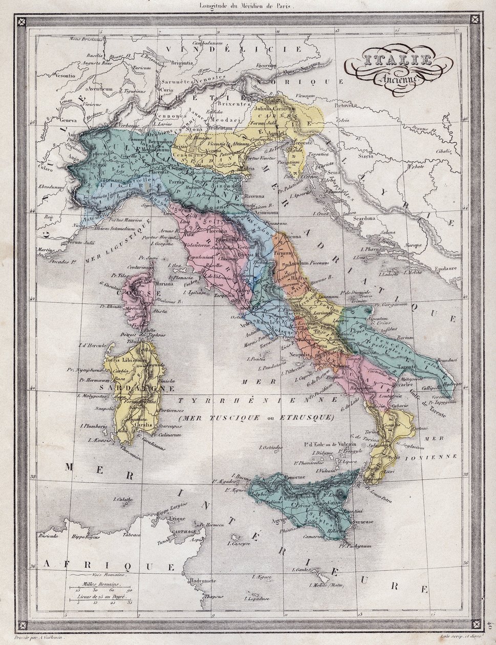 古代イタリア - Vuillemin著「Universal Atlas of Ancient and Modern Geography for Residential Schools」からの抜粋 - 1845年頃 作： フランス語学校