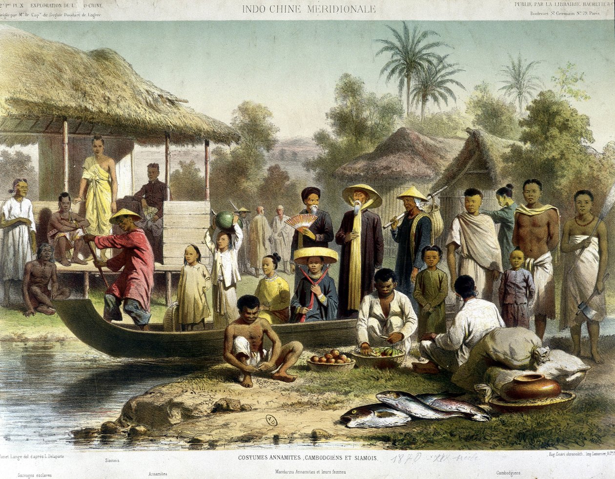 アンナマイト、カンボジアとシャムの衣装、v.1870 作： フランス語学校