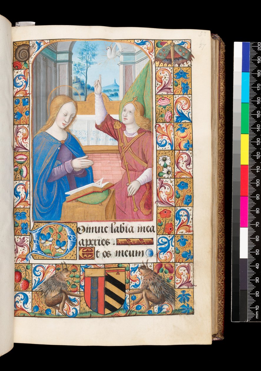 時祷書より受胎告知、MS 92 f.27r、フランス西部 作： フランス語学校