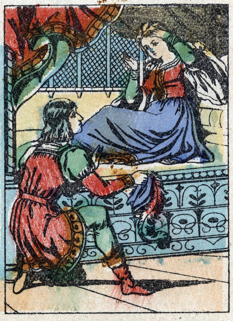 フランスの作家、シャルル・ペロー（1628-1703）の物語「休眠中の森の美女」の匿名イラスト。イメージング・ペラン（エピナル）の木版画。19世紀後半の作品。 作： フランス語学校