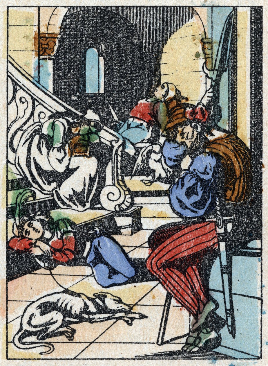 フランスの作家、シャルル・ペロー（1628-1703）の物語「休眠中の森の美女」の匿名イラスト。イメージング・ペラン（エピナル）の木版画。19世紀後半の作品。 作： フランス語学校