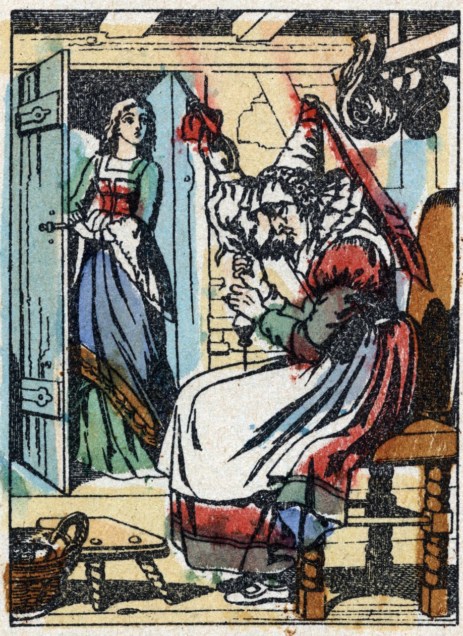 フランスの作家、シャルル・ペロー（1628-1703）の物語「休眠中の森の美女」の匿名イラスト。イメージング・ペラン（エピナル）の木版画。19世紀後半の作品。 作： フランス語学校