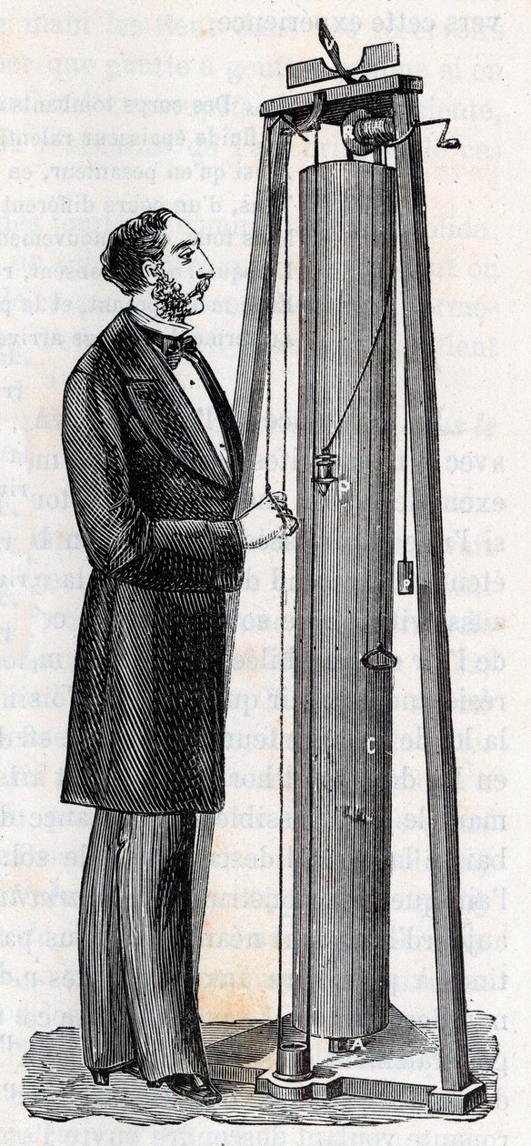 アルチュール・ジュール・モラン（1795-1880）の装置 体の落下を研究するための装置 - アレクシス・クレールの「万人のための科学 - 人気の物理学と化学」に掲載されたエングレーヴィング - 19世紀末 - 個人蔵 作： フランス語学校