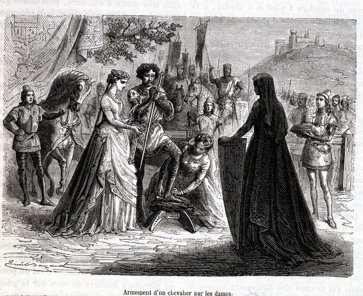 11世紀、女性たちによる騎士の武装 - マルタン著『フランス史』より 作： フランス語学校