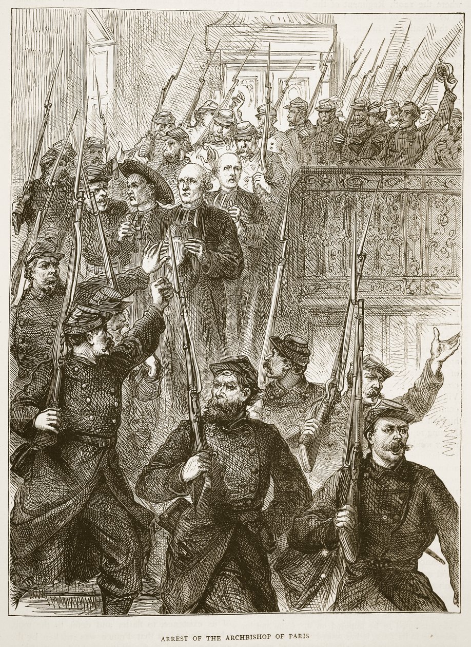 1871年3月、パリ大司教の逮捕、1870年-1871年のフランスとドイツ間の戦争のカッセルズ歴史のイラスト 作： フランス語学校
