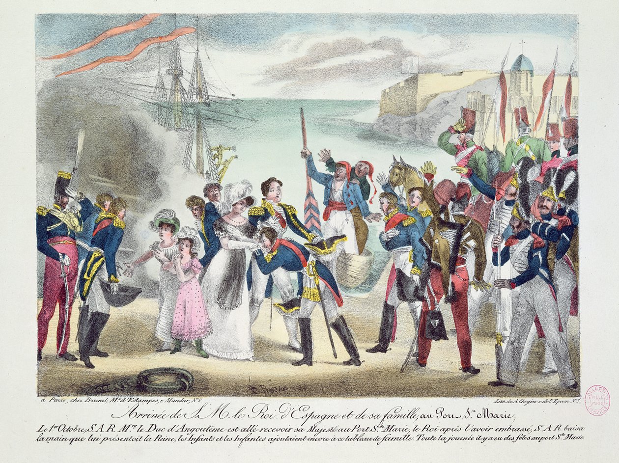 1823年10月1日、1823年10月1日、フェルディナンド7世とその家族がポルトサントマリーに到着 作： フランス語学校