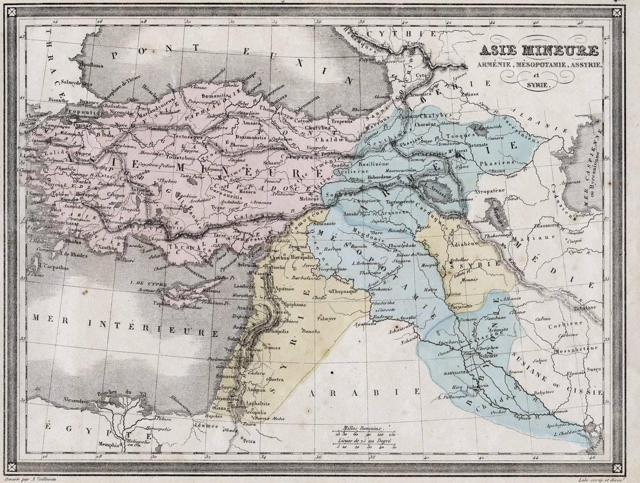 古代の小アジア、アルメニア、メソポタミア、アッシリア、シリア - Vuillemin著「Universal Atlas of Ancient and Modern Geography for Use of Residential Schools」より抜粋 - 1845年頃 作： フランス語学校