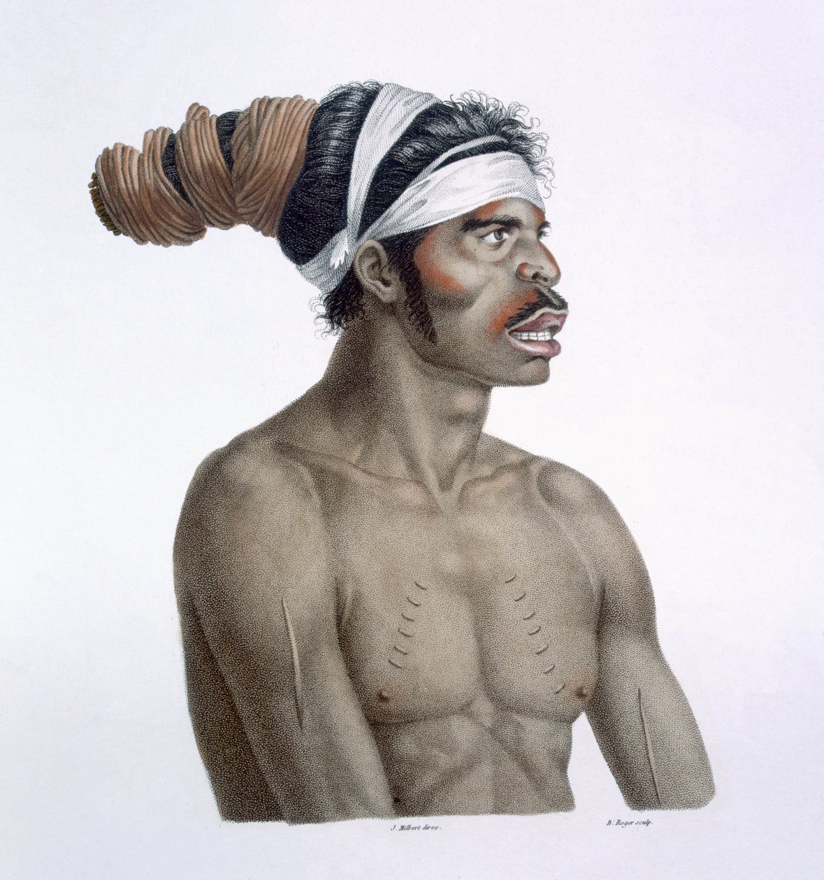 1812年にニューオランダから来たオーストラリア先住民、クールーバリガルと呼ばれる男 作： フランス語学校