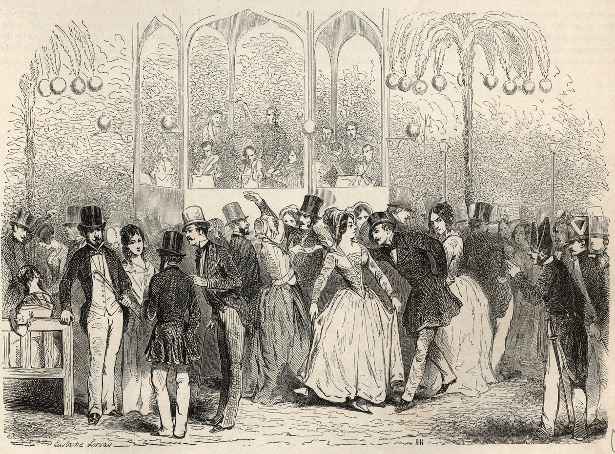 Bal Mabille（パリのモンテーニュ通りにあるダンスと娯楽の施設） Edmond Texier 1852年の「Tableau-de-Paris」に掲載されたエングレービング 作： フランス語学校