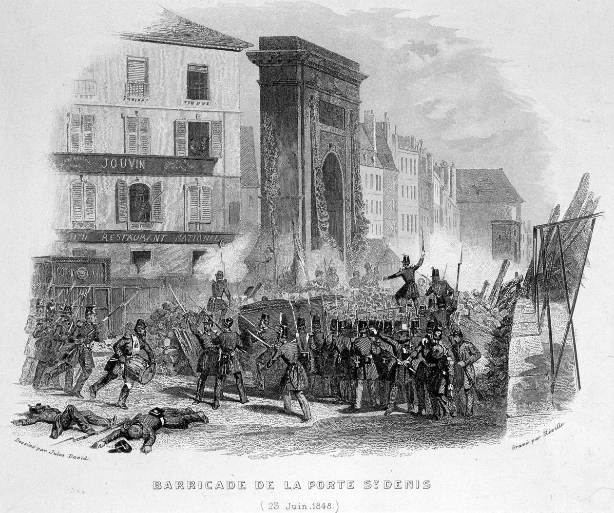 サン・ドニ門のバリケード（1848年6月23日） - "Fasttes de Gardes nationales de France "にて。 作： フランス語学校