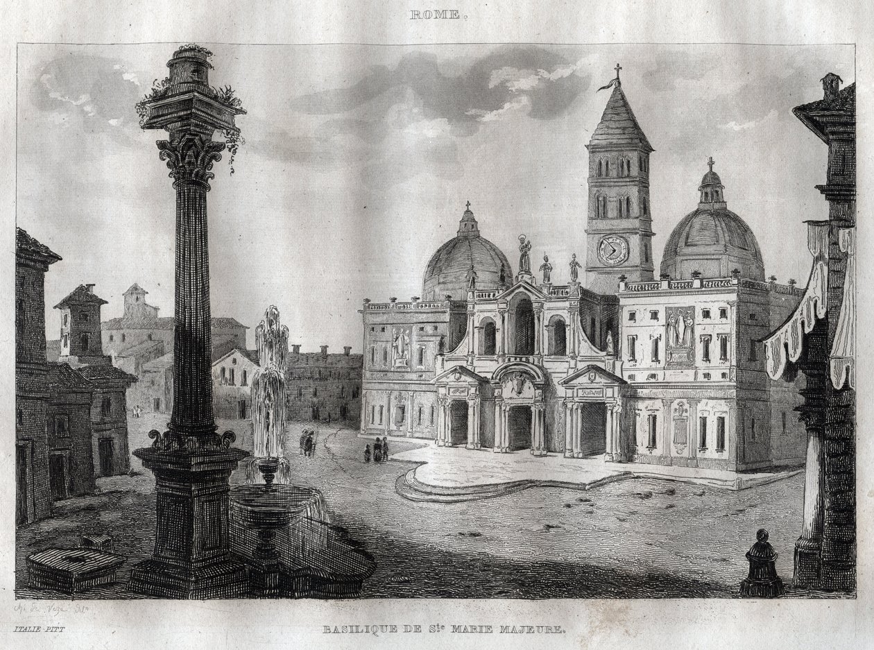 Basilica di Santa Maria Maggiore - Rome - Basilica of Santa Maria Maggiore (サンタ・マリア・マッジョーレ大聖堂) Roma - M. de Norvins, Ch. Nodier 1834-1836による "Picturesque Italy" - History and Descriptive Painting of Italyからのエングレーヴィング。 作： フランス語学校