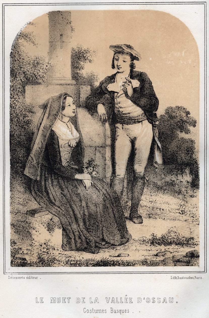 バスクの衣装 - オッソー渓谷のミュータント - MORING MICHEL著「Les soirees de mon uncle souvenirs et recits de voyages」に掲載された彫刻 - 19世紀末 作： フランス語学校