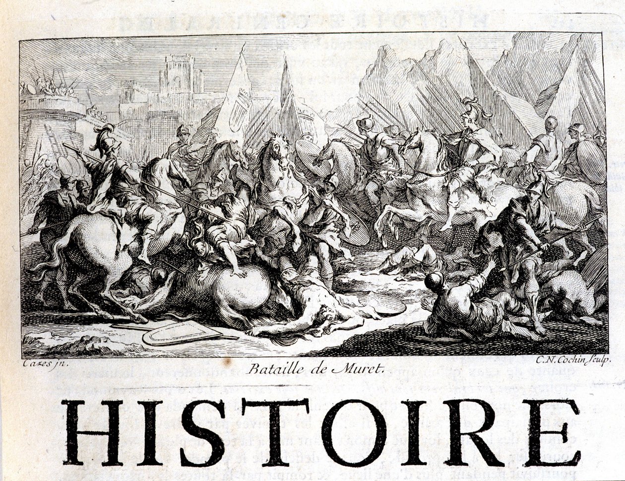 1213年9月12日のミュレの戦い - Joseph Vaissete著「Histoire générale de Languedoc」（パリ）に掲載。 作： フランス語学校