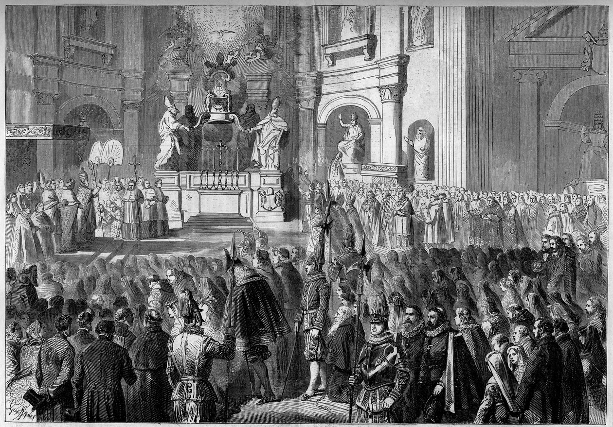 ローマのサン・ピエトロ教会の説教壇の祭壇を修復した後の、教皇ピウス9世（1792-1878）によるベネディクト。ベルニーニ（Gianlorenzo Bernini）が1656年から1658年にかけて建設した祭壇 作： フランス語学校