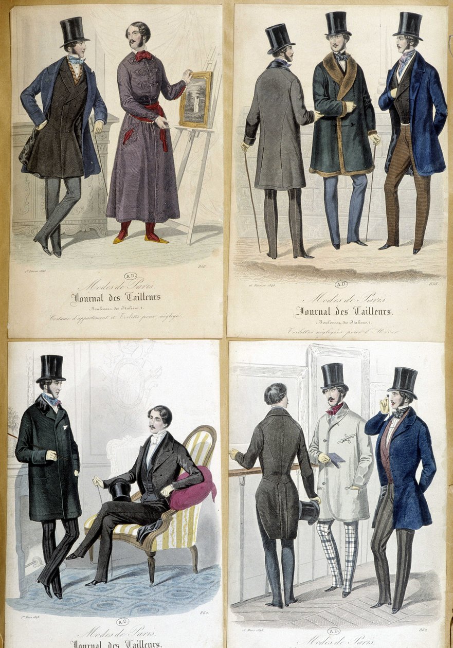 1848年の "Journal des tailors "に掲載された男性ファッションのボード。 作： フランス語学校